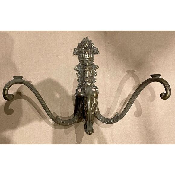 Antique  French Brass Candelabra Wall Hanging Sconce Candle Holder Fedral Foilag - Picture 3 of 10